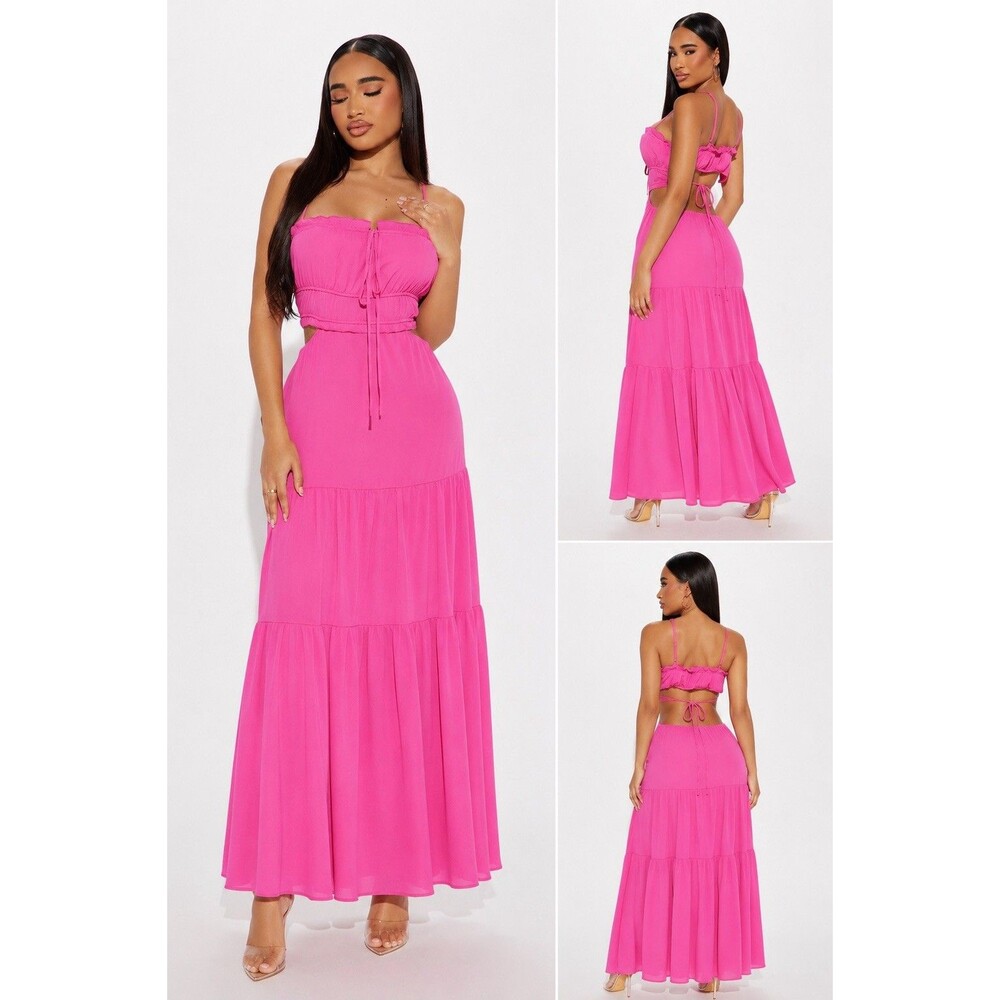 Fashion Nova Richie Crepe Maxi Dress - Hot Pink Size XS